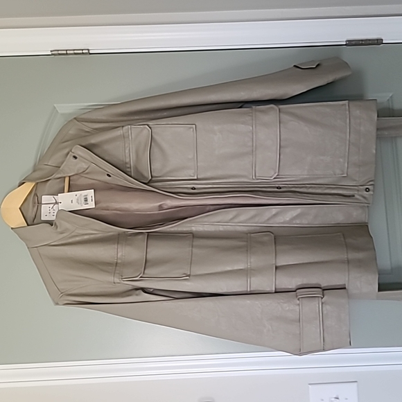 Faux leather belted Anorak jacket tan taupe Womens XXL - Picture 3 of 7